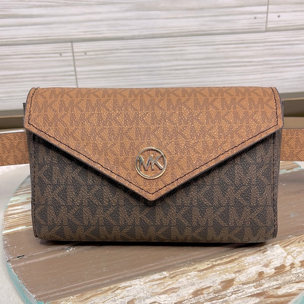 MICHAEL KORS MK Signature Logo Monogram Belt Bag | Brown Signature Logo L/XL